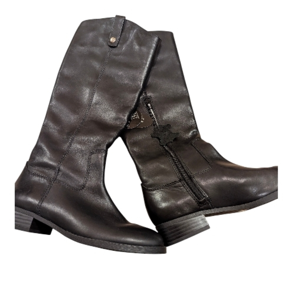 INC Genuine Leather Black Riding Boots Knee High Zip Boots Size 6.5M NWT